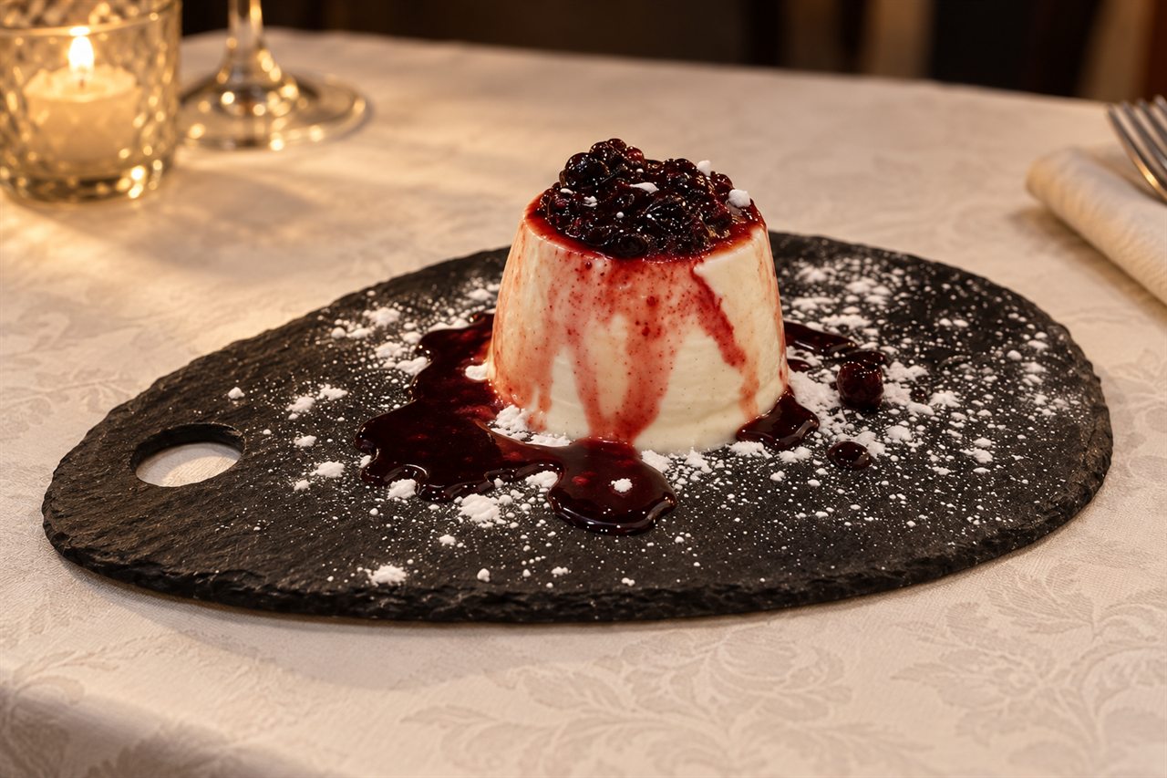 Panna cotta con composta ai frutti di bosco